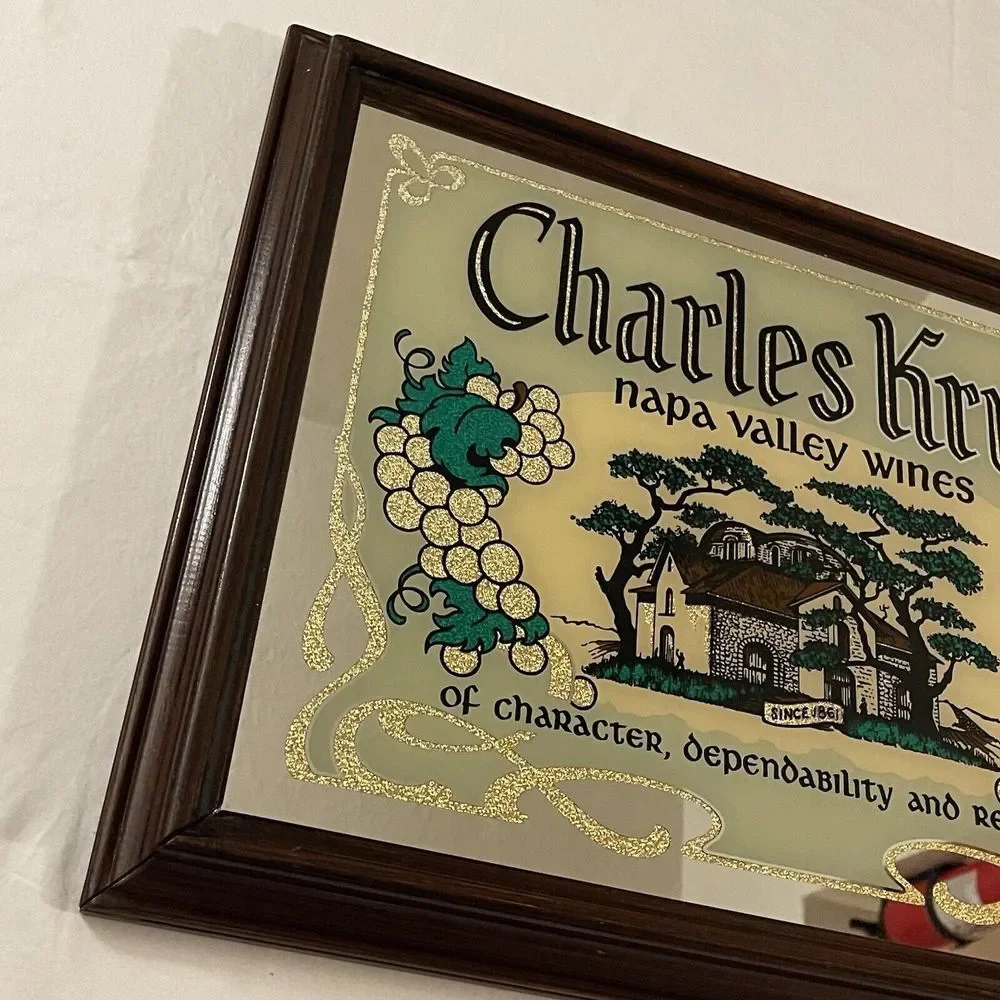 Charles Krug‎ Napa Valley Wines Art SignMirror Framed Rare